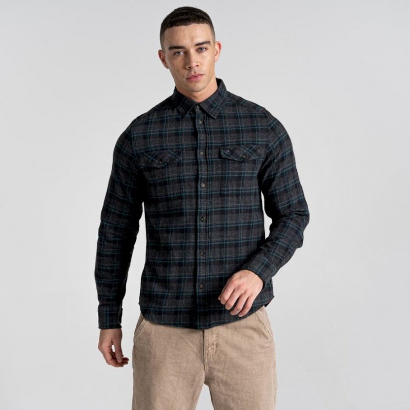 Koszule Męskie Craghoppers Kiwi IV Long Sleeve Check Czarne | PL QEPVC51